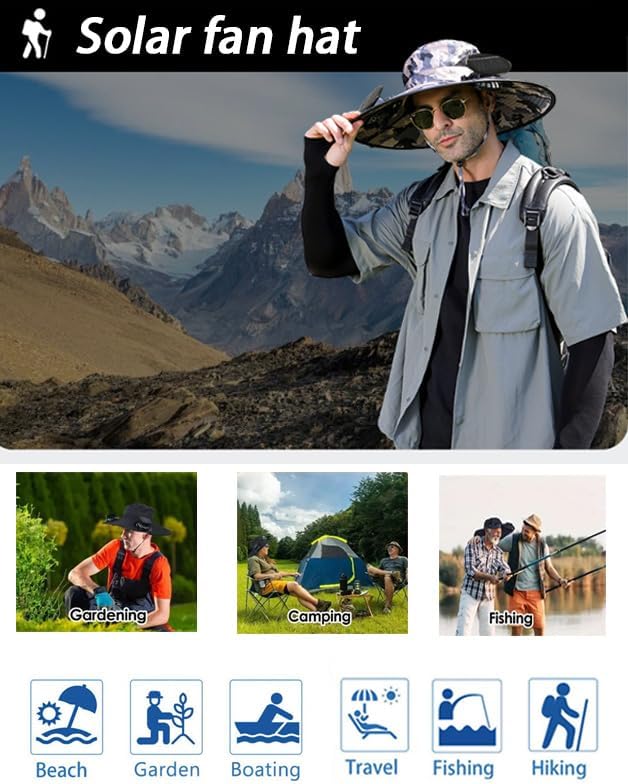 Wide Brim Sun Hat with 2 Solar Fan