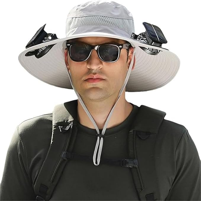 Wide Brim Sun Hat with 2 Solar Fan