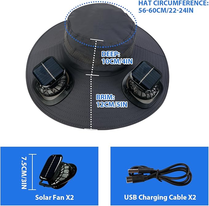 Wide Brim Sun Hat with 2 Solar Fan