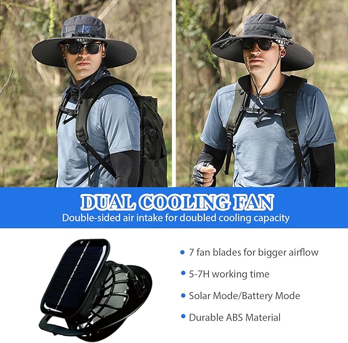 Wide Brim Sun Hat with 2 Solar Fan