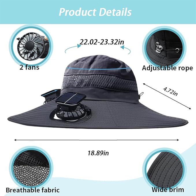 Wide Brim Sun Hat with 2 Solar Fan