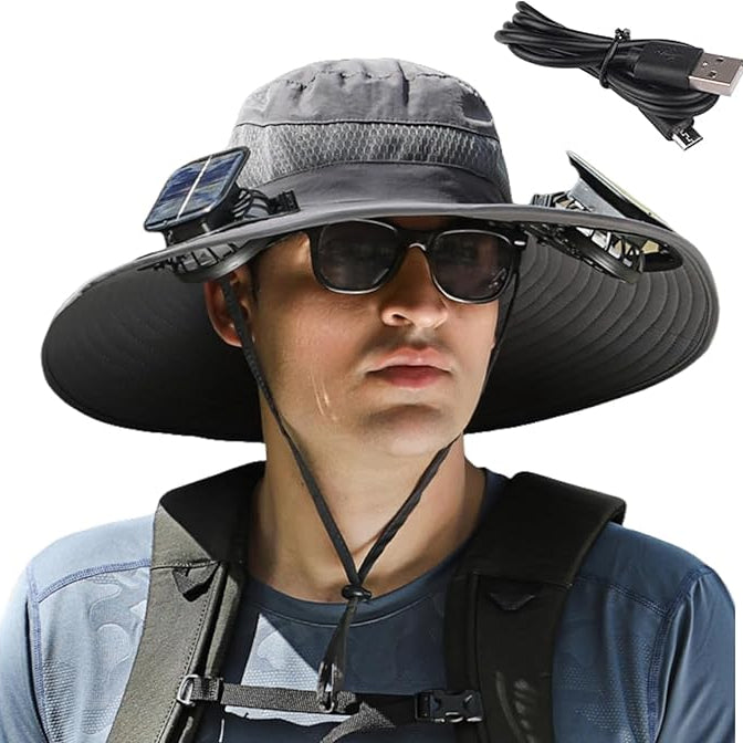 Wide Brim Sun Hat with 2 Solar Fan