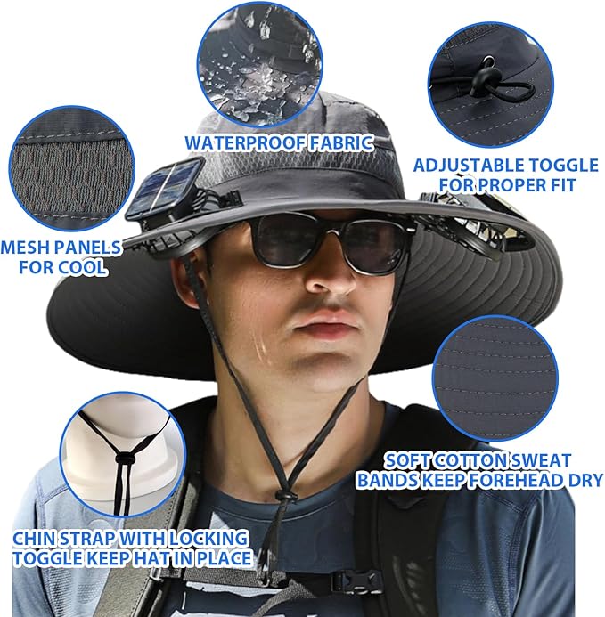 Wide Brim Sun Hat with 2 Solar Fan