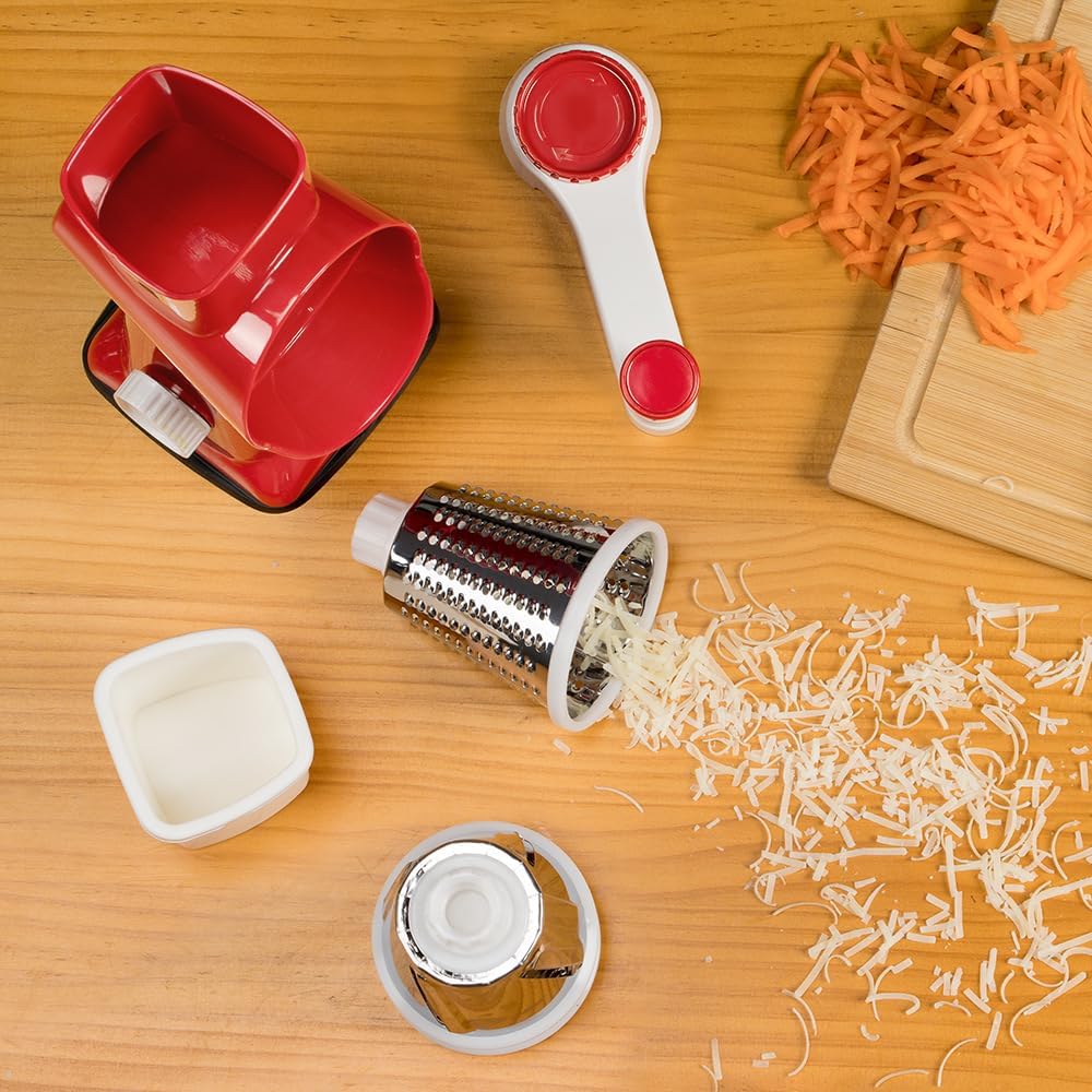 Rotary Grater for Kitchen, Kitchen Grater Vegetable Slicer with 3 Drum Blades